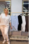 İtalyan Tasarım Önü Detaylı Ham Keten Bluz Beyaz