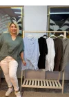 İtalyan Tasarım Önü Detaylı Ham Keten Bluz Haki