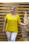 İtalyan Tasarım Payet İşleme Kuşgözü Detaylı Keten Bluz Sarı