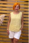 İtalyan Tasarım Sıfır Kol Keten Bluz Sarı