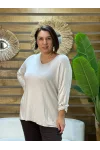 İtalyan Tasarım Sim İşlemeli V Yaka Triko Bluz Krem