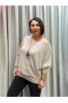 İtalyan Tasarım Simli Düz Desen Atletli ve Kolye Hediyeli Bluz Krem