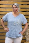 İtalyan Tasarım V Yaka Pullu Cep Detaylı Bluz Bebe Mavisi