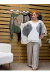 İtalyan Tasarım Yaprak Desenli İpek Bluz Beyaz