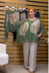 İtalyan Tasarım Yaprak Desenli İpek Bluz Yeşil