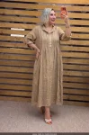 İtalyan Tasarım Yarım Düğmeli Keten Elbise Camel