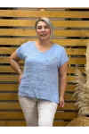 İtalyan Tasarım Yıldız Detaylı Ham Keten Bluz Bebe Mavisi