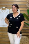 İtalyan Tasarım Yıldız İşlemeli V Yaka Bluz Siyah