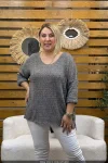 Kadın Pul Detaylı V Yaka Örme Yün Triko Bluz Antrasit