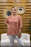 Kadın Pul Detaylı V Yaka Örme Yün Triko Bluz Nar Çiçeği