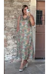 Paprica Degaje Yaka Desen Elbise Vizon