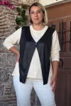 Tasarım Deri Yelek Görünümlü Bluz Beyaz