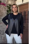 Tasarım Deri Yelek Görünümlü Bluz Siyah