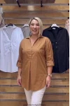 Tasarım İthal Kumaş Patlı Poplin Tunik Gömlek Camel