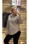 Tasarım Poplin Kumaş Klasik Gömlek Vizon