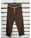 İtalyan Tasarım Havuç Kesim Likralı Kemerli Pantolon Acı Kahve