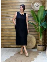 İtalyan Tasarım Sırt İşleme Detaylı Keten Elbise Siyah