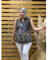 İtalyan Pamuk Keten Çicekli Bluz Kahve