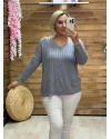 İtalyan Tasarım Fitilli V Yaka Bluz Gri