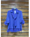İtalyan Tasarım Gömlek Fular Bluz Takım Mavi