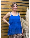 İtalyan Tasarım İp Askılı Sihirli İpek Bluz Saks Mavisi