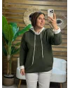 İtalyan Tasarım Kapşonlu Yazı Kabartma Örme Sweatshirt Haki