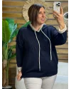 İtalyan Tasarım Kapşonlu Yazı Kabartma Örme Sweatshirt Lacivert