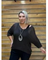 İtalyan Tasarım Merserize V Yaka Bluz Acı Kahve