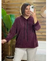 İtalyan Tasarım Taş İşlemeli Işıltılı Kapşonlu Sweatshirt Bordo