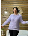 İtalyan Tasarım Çizgi Desen Kazak Lila