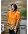 İtalyan Tasarım Keten Leopar Desen Gömlek Turuncu