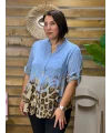İtalyan Tasarım Keten Leopar Desen Gömlek İndigo