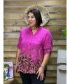 İtalyan Tasarım Keten Leopar Desen Gömlek Fuşya