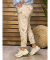 İtalyan Tasarım Çiçek Desen Full Likralı Kemerli Boyfriend Pantolon