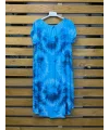 İtalyan Batik Desen Elbise Mavi