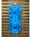 İtalyan Batik Desen Elbise Mavi