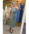 İtalyan Tasarım Balık Model Keten Elbise Haki