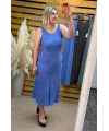 İtalyan Tasarım Balık Model Keten Elbise İndigo