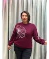 İtalyan Tasarım Çiçek İşlemeli Yumuşak Triko Bluz Bordo