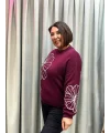 İtalyan Tasarım Çiçek İşlemeli Yumuşak Triko Bluz Bordo