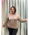 İtalyan Tasarım Çiçek İşlemeli Yumuşak Triko Bluz Pudra
