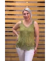 İtalyan Tasarım Dantel Keten Bluz Yeşil