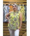 İtalyan Tasarım Etnik Desenli Pamuk Keten Bluz Sarı