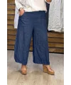 İtalyan Tasarım Ham Keten Şalvar Model Pantolon Lacivert