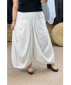 İtalyan Tasarım Keten Şalvar Model Pantolon Beyaz