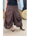 İtalyan Tasarım Keten Şalvar Model Pantolon Kahve