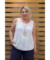 İtalyan Tasarım Kolyeli Sıfır Kol Bluz Beyaz