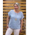 İtalyan Tasarım Kolyeli Ham Keten Bluz Bebe Mavi