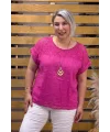 İtalyan Tasarım Kolyeli Ham Keten Bluz Pembe