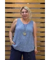 İtalyan Tasarım Kolyeli Sıfır Kol Bluz İndigo